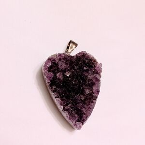 Genuine Amethyst Heart Stone Necklace Pendant